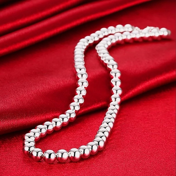 Beaded Ball Sterling Silver Necklace 10mm - Picture 6 of 7